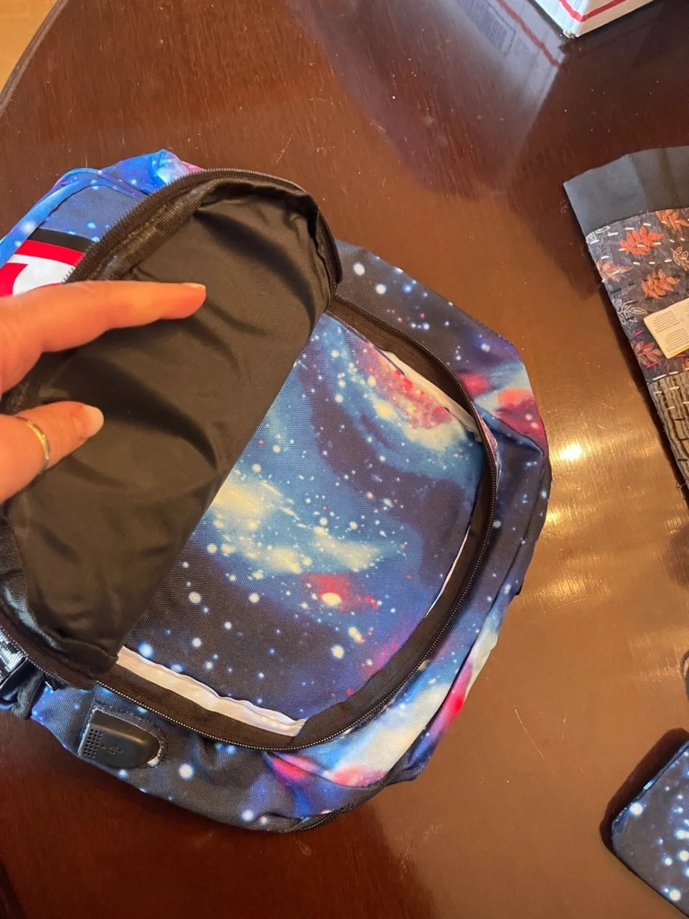 Shark Mouth Backpack Galaxy Print School Bag with Teeth Design USB port nwt